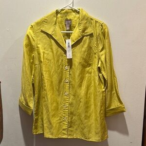 Chico's Yellow Cuffed Sleeve Button Down Shirt